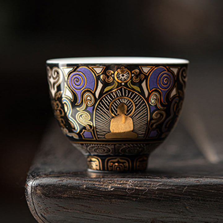 Buddha Stones ​​Schwarz Thangka Buddha Auspicious Wolken Teetasse Kung Fu Tee Tasse - image 1