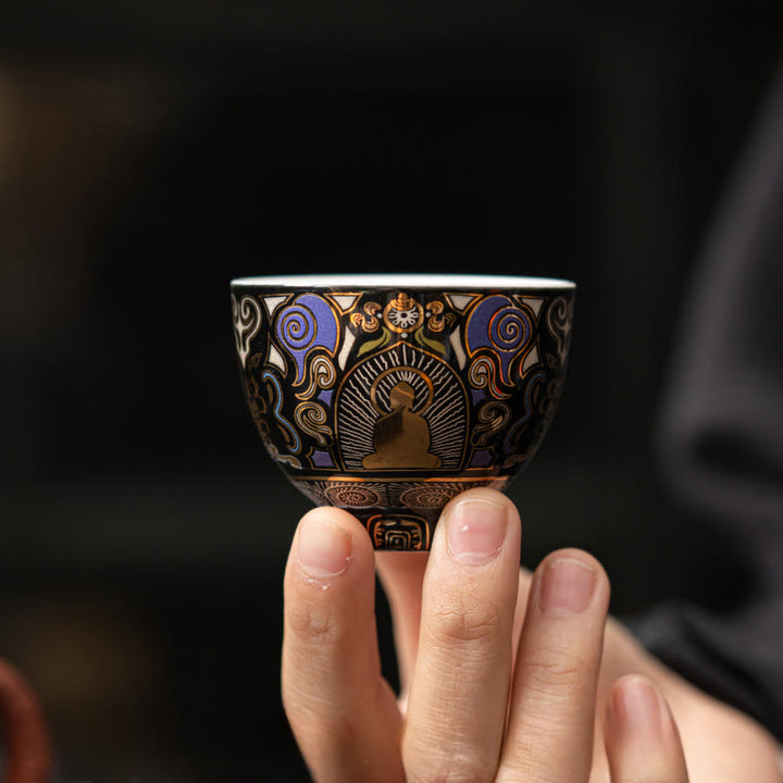 Buddha Stones ​​Schwarz Thangka Buddha Auspicious Wolken Teetasse Kung Fu Tee Tasse - image 7