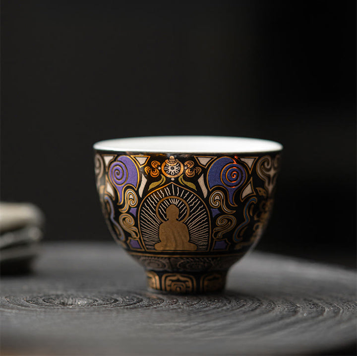 Buddha Stones ​​Schwarz Thangka Buddha Auspicious Wolken Teetasse Kung Fu Tee Tasse - image 3