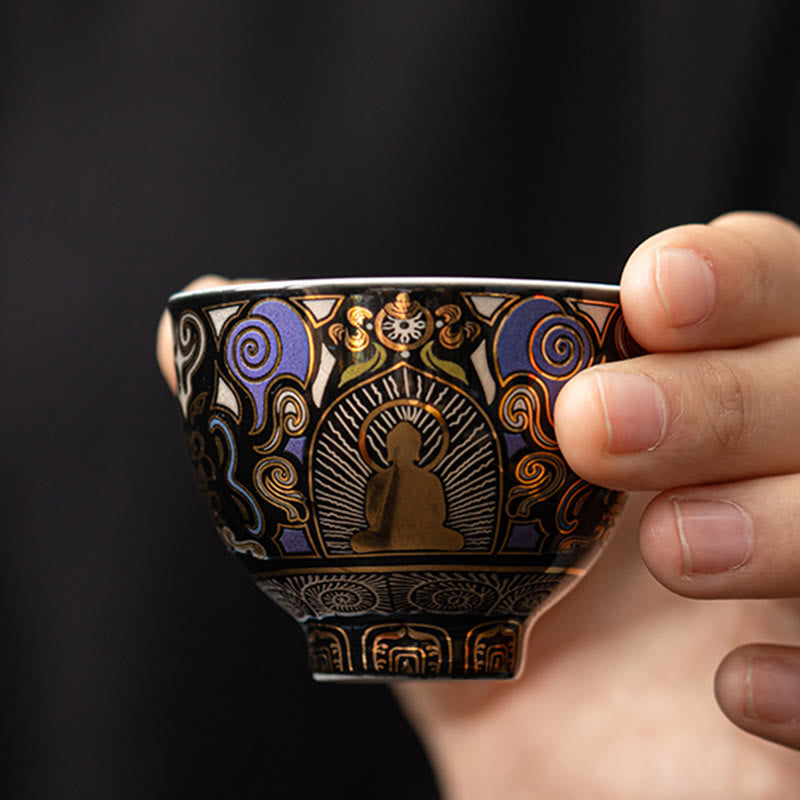 Buddha Stones ​​Schwarz Thangka Buddha Auspicious Wolken Teetasse Kung Fu Tee Tasse - image 2