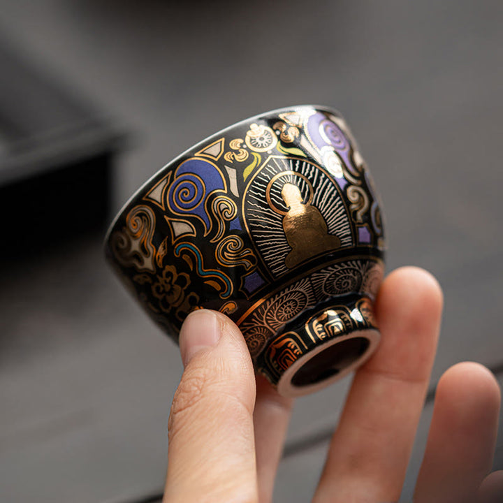 Buddha Stones ​​Schwarz Thangka Buddha Auspicious Wolken Teetasse Kung Fu Tee Tasse - image 6