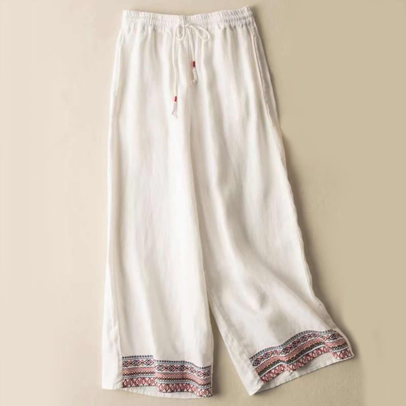 Buddha Stones Damen-Baumwollhose mit weitem Bein und Taschen, einfarbig, Bohemian-Streifen - Weiß - US14， UK/AU18，EU46 (4XL) - image 3