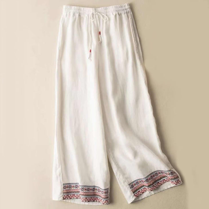 Buddha Stones Damen-Baumwollhose mit weitem Bein und Taschen, einfarbig, Bohemian-Streifen - Weiß - US14， UK/AU18，EU46 (4XL) - image 3
