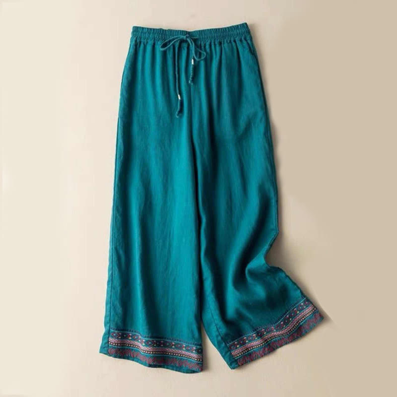 Buddha Stones Damen-Baumwollhose mit weitem Bein und Taschen, einfarbig, Bohemian-Streifen - DunkelCyan - US14， UK/AU18，EU46 (4XL) - image 0