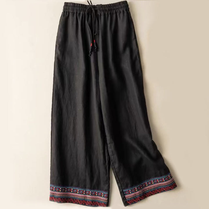 Buddha Stones Damen-Baumwollhose mit weitem Bein und Taschen, einfarbig, Bohemian-Streifen - Schwarz - US14， UK/AU18，EU46 (4XL) - image 2