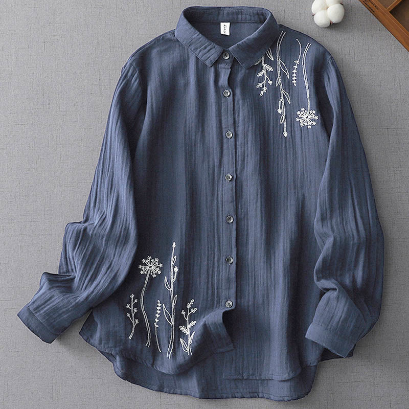 Buddha Stones Herbst Pusteblume Blumenknöpfe Langarm Damen Baumwollshirt - Stahlblau - US14， UK/AU18，EU46 (3XL) - image 4