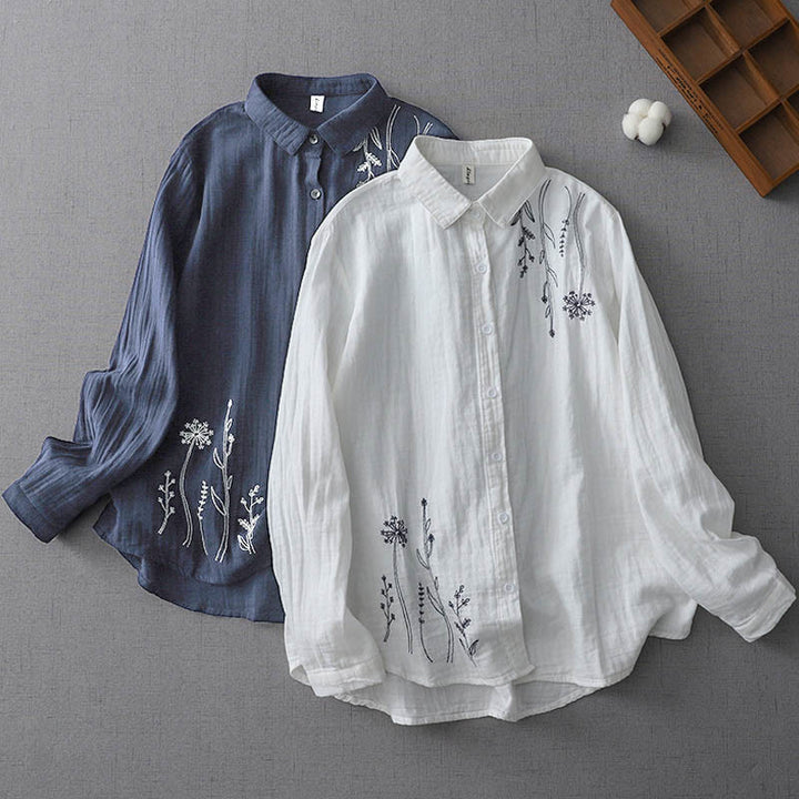 Buddha Stones Herbst Pusteblume Blumenknöpfe Langarm Damen Baumwollshirt - image 0