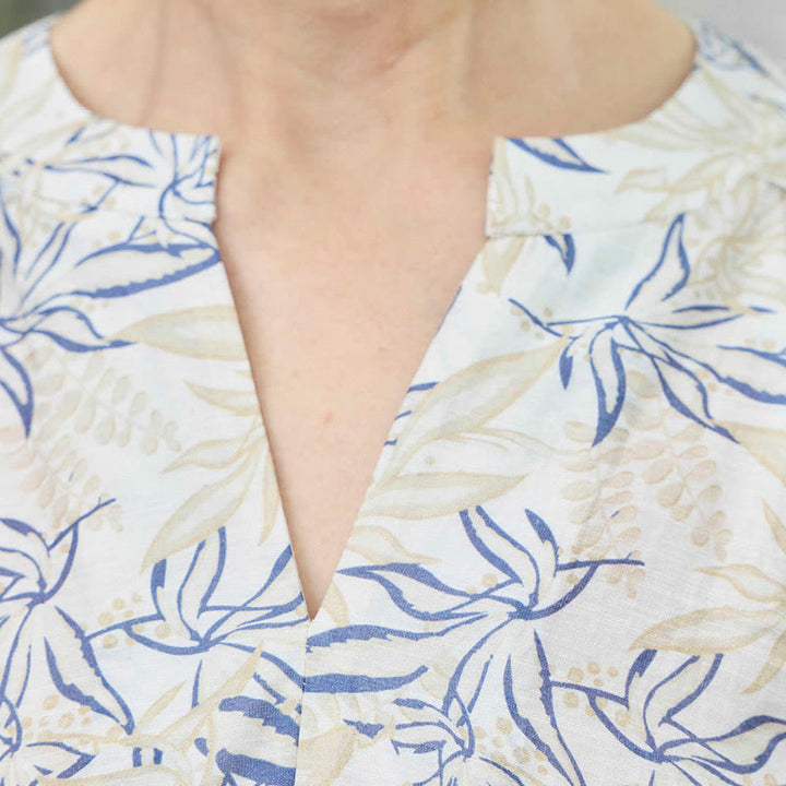 Buddha Stones Blau Beige Blumen Kerbdesign Langarm Damen Shirt für ältere Erwachsene - image 7