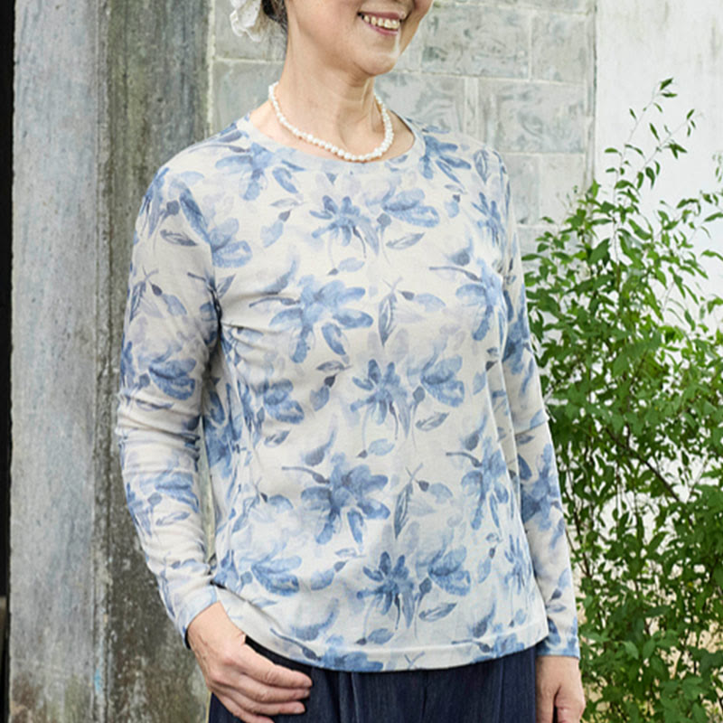 Buddha Stones Fall Blau Floral Damen Langarm T-Shirt für ältere Erwachsene - image 5