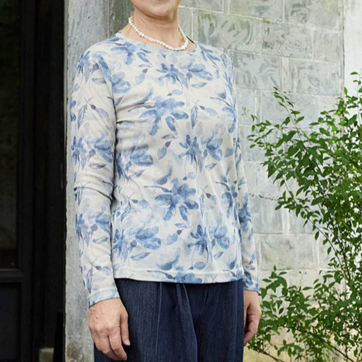 Buddha Stones Fall Blau Floral Damen Langarm T-Shirt für ältere Erwachsene - image 7