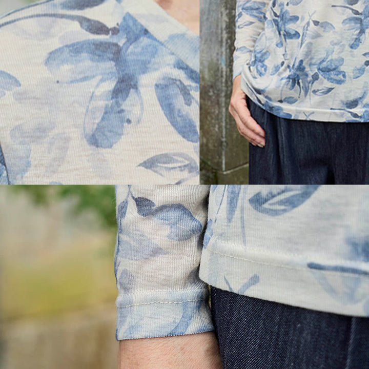 Buddha Stones Fall Blau Floral Damen Langarm T-Shirt für ältere Erwachsene - image 13