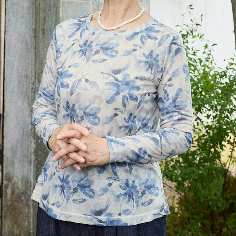 Buddha Stones Fall Blau Floral Damen Langarm T-Shirt für ältere Erwachsene - image 4