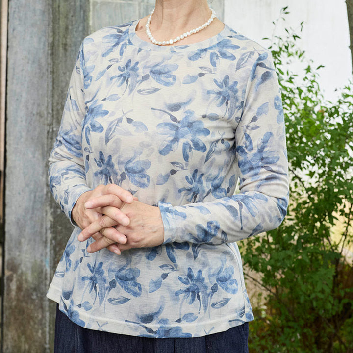 Buddha Stones Fall Blau Floral Damen Langarm T-Shirt für ältere Erwachsene - image 4