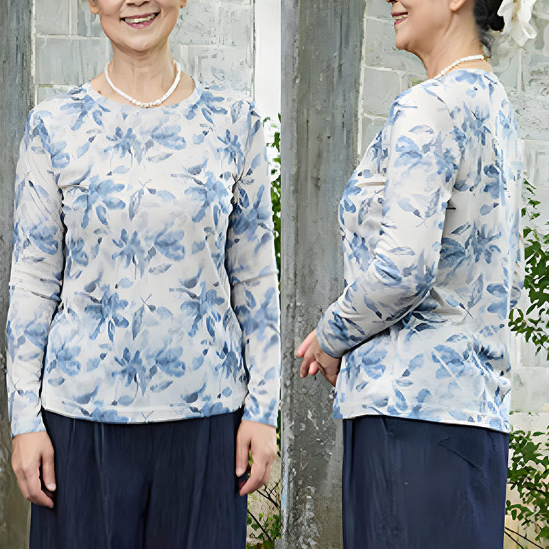 Buddha Stones Fall Blau Floral Damen Langarm T-Shirt für ältere Erwachsene - image 8