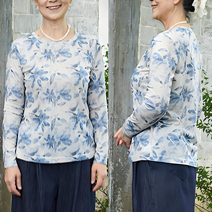 Buddha Stones Fall Blau Floral Damen Langarm T-Shirt für ältere Erwachsene - image 8