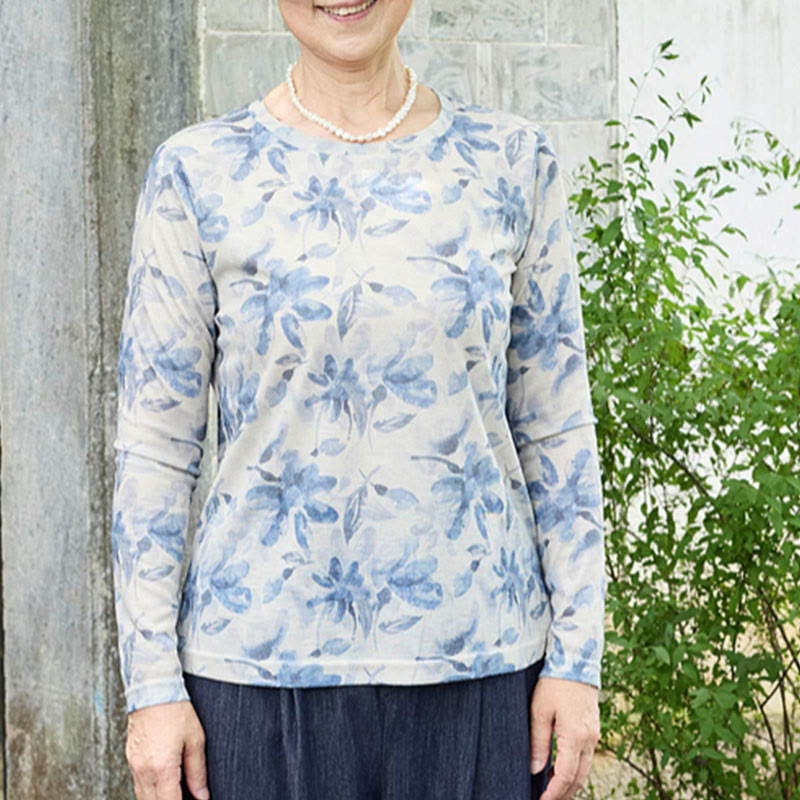 Buddha Stones Fall Blau Floral Damen Langarm T-Shirt für ältere Erwachsene - image 3