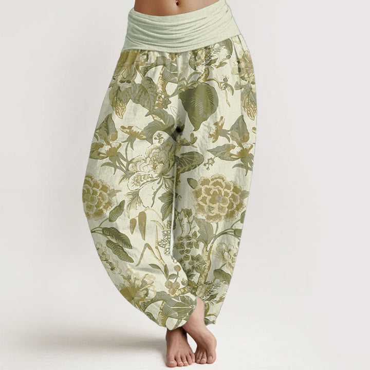 Buddha Stones Damen-Haremshose aus reiner Baumwolle mit Lotusblatt-Pfingstrosen-Muster und elastischer Taille - Beige - US22， UK/AU26，EU54 (6XL) - image 9
