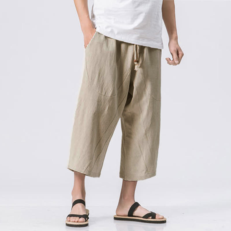 Buddha Stones Sommer Lässig Schlichtes Einfarbiges Design 7-8 Länge Herren Kordelzughose Mit Taschen - Beige - US/ UK/AU46，EU56 (5XL) - image 12