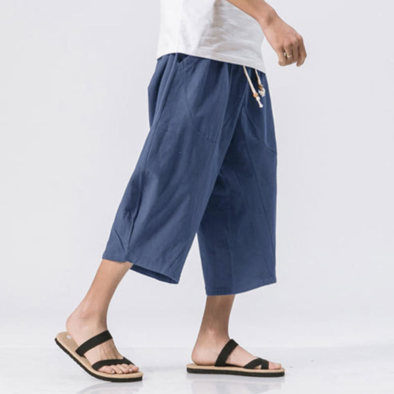 Buddha Stones Sommer Lässig Schlichtes Einfarbiges Design 7-8 Länge Herren Kordelzughose Mit Taschen - image 16