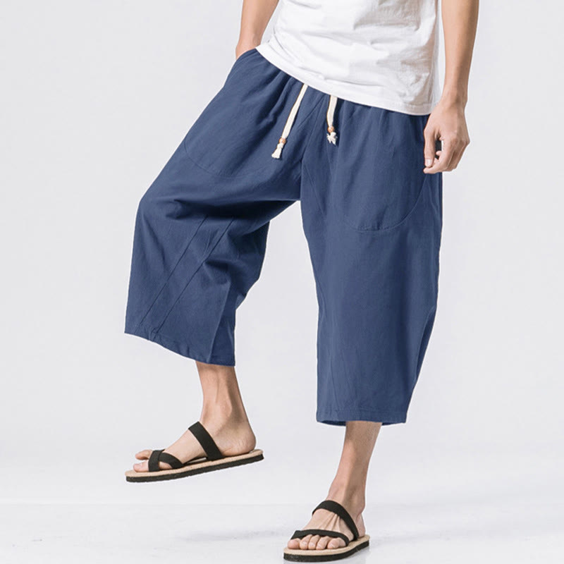 Buddha Stones Sommer Lässig Schlichtes Einfarbiges Design 7-8 Länge Herren Kordelzughose Mit Taschen - Mitternachtsblau - US/UK/AU46, EU56 (5XL) - image 15