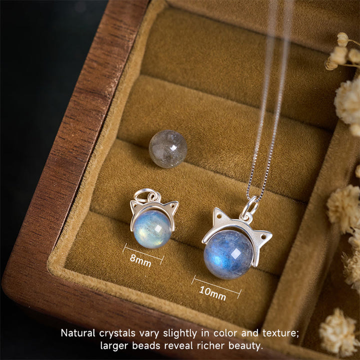 Buddha Stones 925 Sterling Silber Mondstein Katze Heilung Halskette Anhänger - image 3