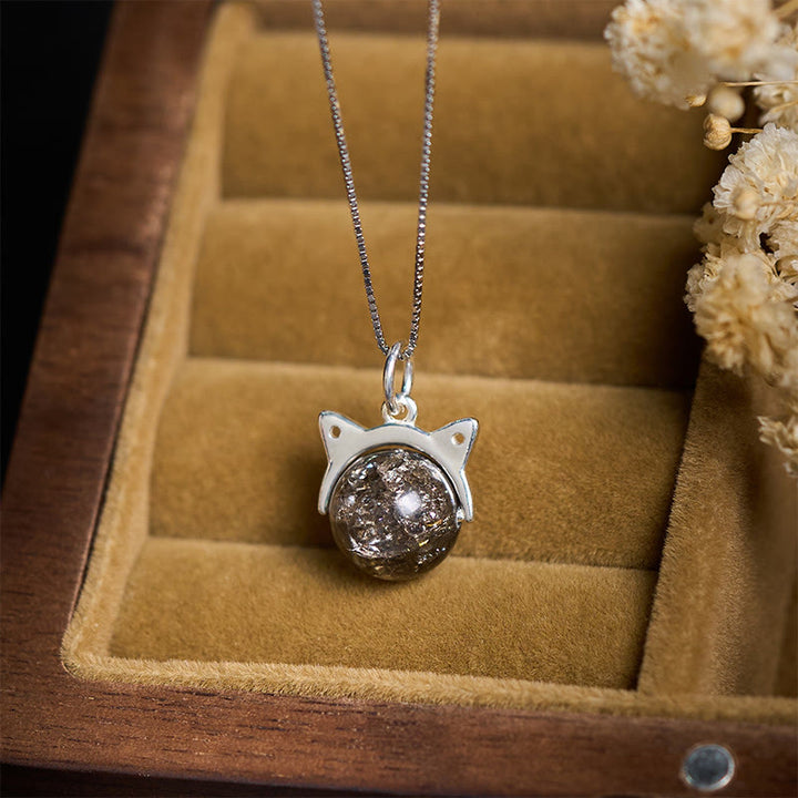 Buddha Stones Halskette mit Anhänger aus 925er Sterlingsilber, natürlicher schwarzer Super Seven-Kristall, Katze - image 1