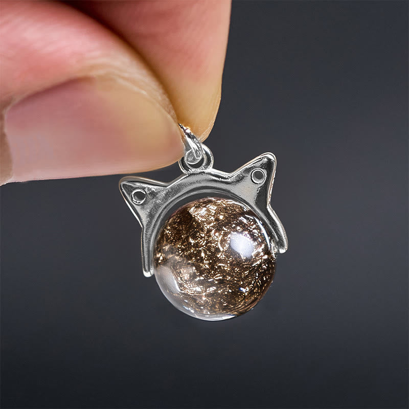 Buddha Stones Halskette mit Anhänger aus 925er Sterlingsilber, natürlicher schwarzer Super Seven-Kristall, Katze - image 5