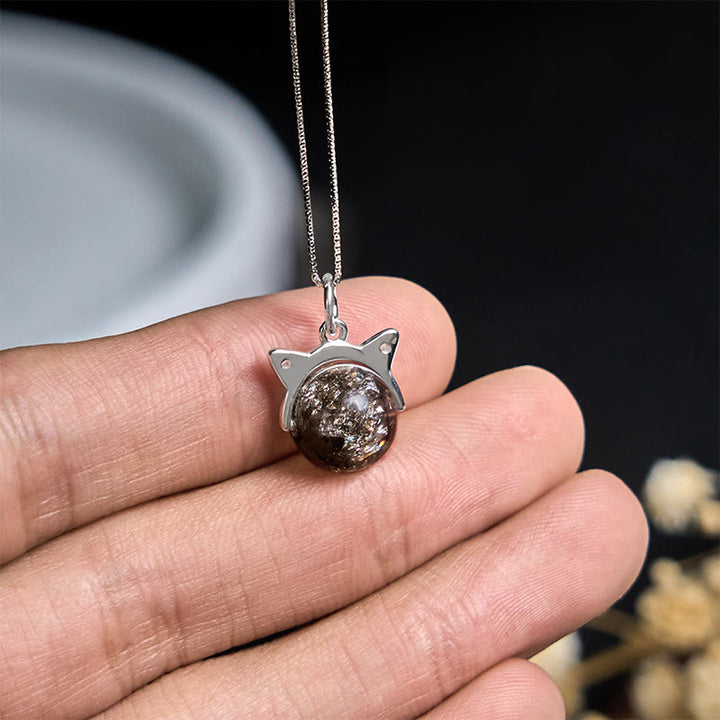 Buddha Stones Halskette mit Anhänger aus 925er Sterlingsilber, natürlicher schwarzer Super Seven-Kristall, Katze - image 3