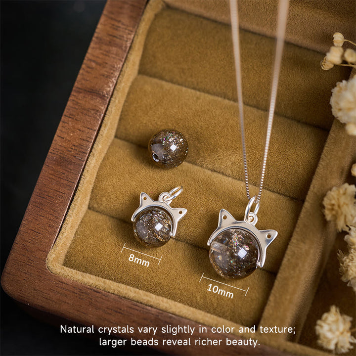Buddha Stones Halskette mit Anhänger aus 925er Sterlingsilber, natürlicher schwarzer Super Seven-Kristall, Katze - image 4