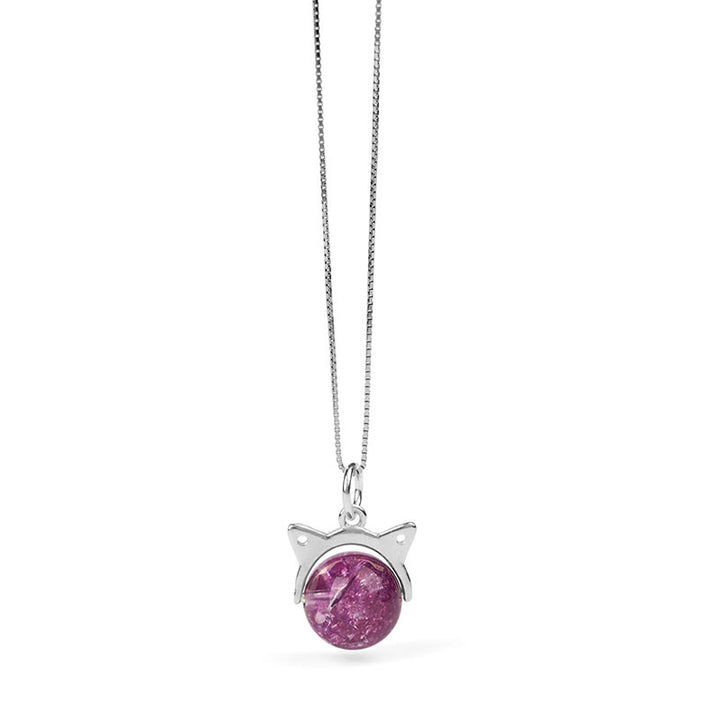 Buddha Stones Halskette mit Anhänger aus 925er Sterlingsilber, natürliches hellviolettes Feuerwerk, Super Seven-Kristall, Katze - image 6