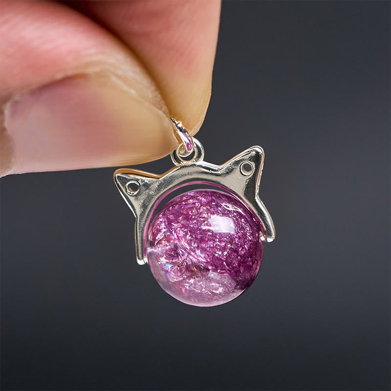 Buddha Stones Halskette mit Anhänger aus 925er Sterlingsilber, natürliches hellviolettes Feuerwerk, Super Seven-Kristall, Katze - image 5