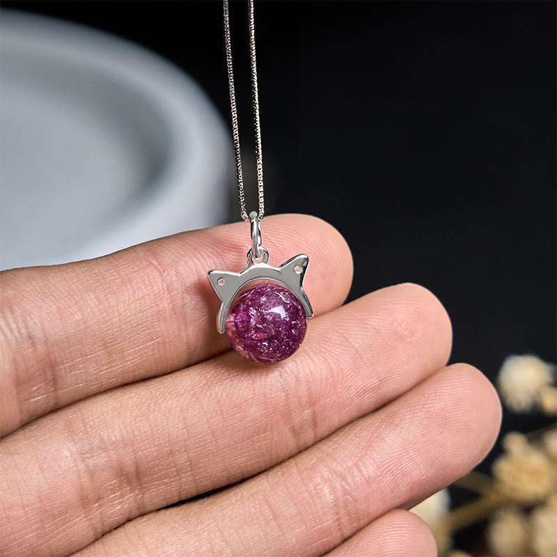 Buddha Stones Halskette mit Anhänger aus 925er Sterlingsilber, natürliches hellviolettes Feuerwerk, Super Seven-Kristall, Katze - image 4