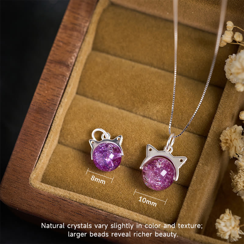 Buddha Stones Halskette mit Anhänger aus 925er Sterlingsilber, natürliches hellviolettes Feuerwerk, Super Seven-Kristall, Katze - image 3