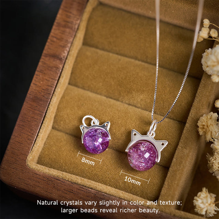 Buddha Stones Halskette mit Anhänger aus 925er Sterlingsilber, natürliches hellviolettes Feuerwerk, Super Seven-Kristall, Katze - image 3