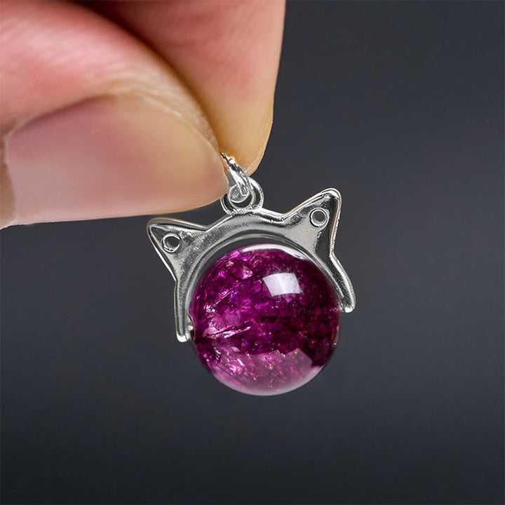 Buddha Stones Halskette mit Anhänger aus 925er Sterlingsilber, natürliches, tiefviolettes Feuerwerk, Super Seven-Kristall, Katze - image 5