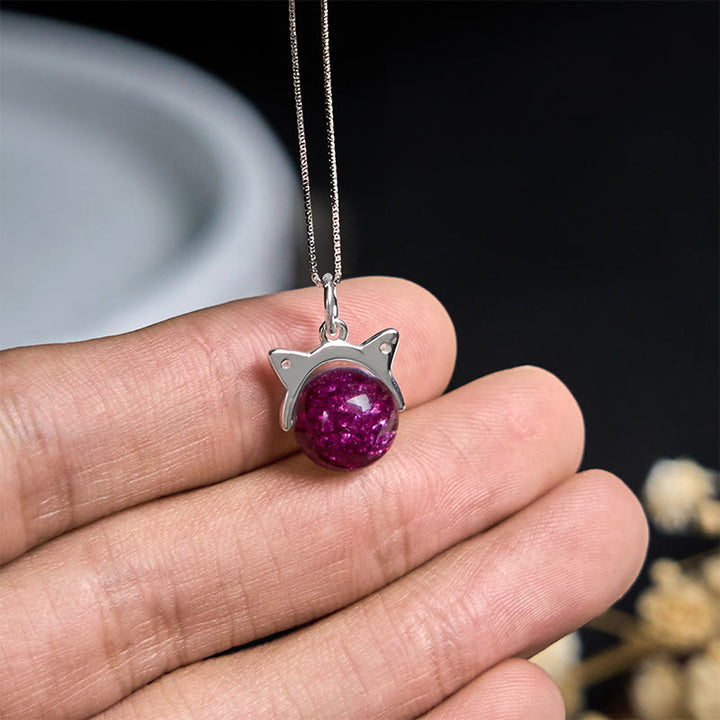 Buddha Stones Halskette mit Anhänger aus 925er Sterlingsilber, natürliches, tiefviolettes Feuerwerk, Super Seven-Kristall, Katze - image 4