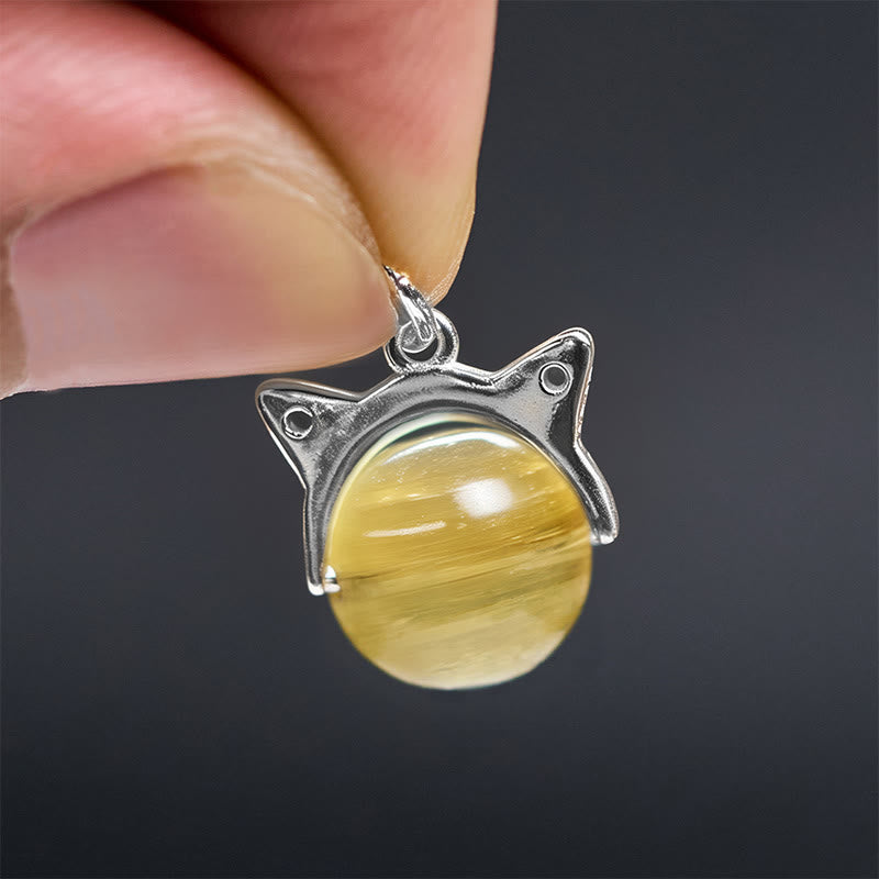 Buddha Stones Halskette mit Anhänger aus 925er Sterlingsilber, natürlicher goldener Lepidolith, Katze, Wohlstand - image 5