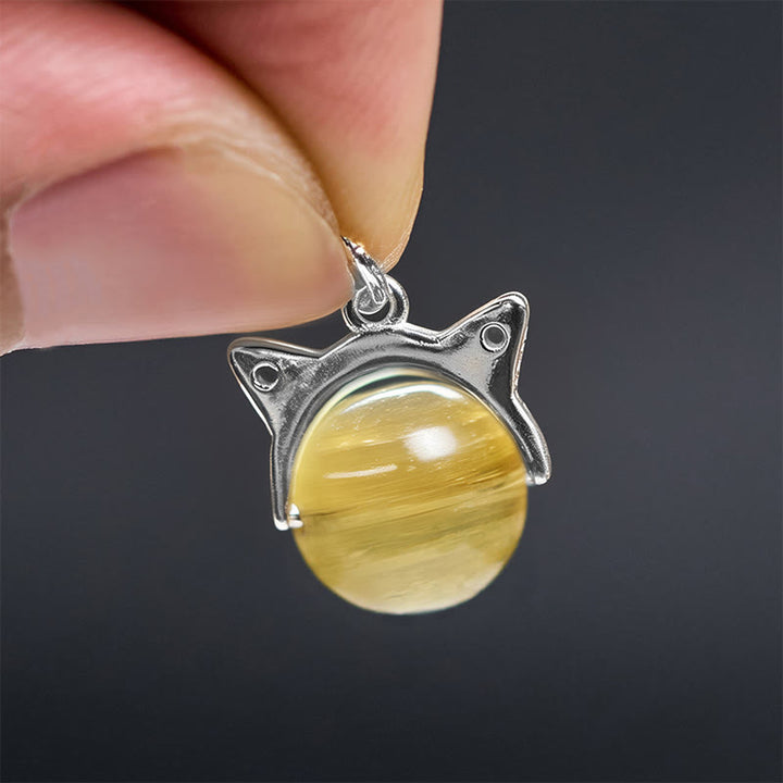 Buddha Stones Halskette mit Anhänger aus 925er Sterlingsilber, natürlicher goldener Lepidolith, Katze, Wohlstand - image 5