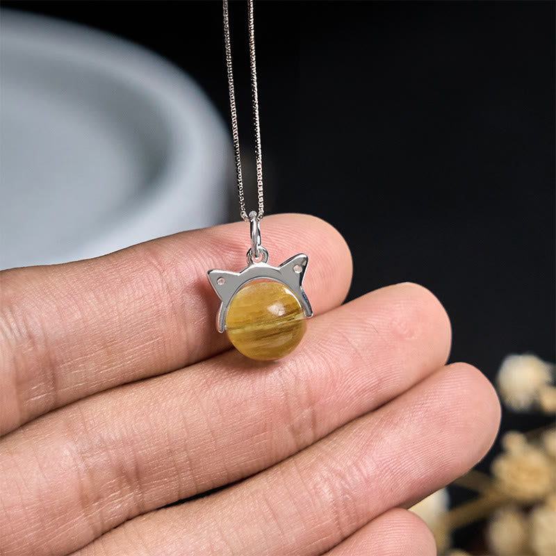 Buddha Stones Halskette mit Anhänger aus 925er Sterlingsilber, natürlicher goldener Lepidolith, Katze, Wohlstand - image 4
