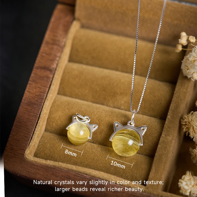 Buddha Stones Halskette mit Anhänger aus 925er Sterlingsilber, natürlicher goldener Lepidolith, Katze, Wohlstand - image 3