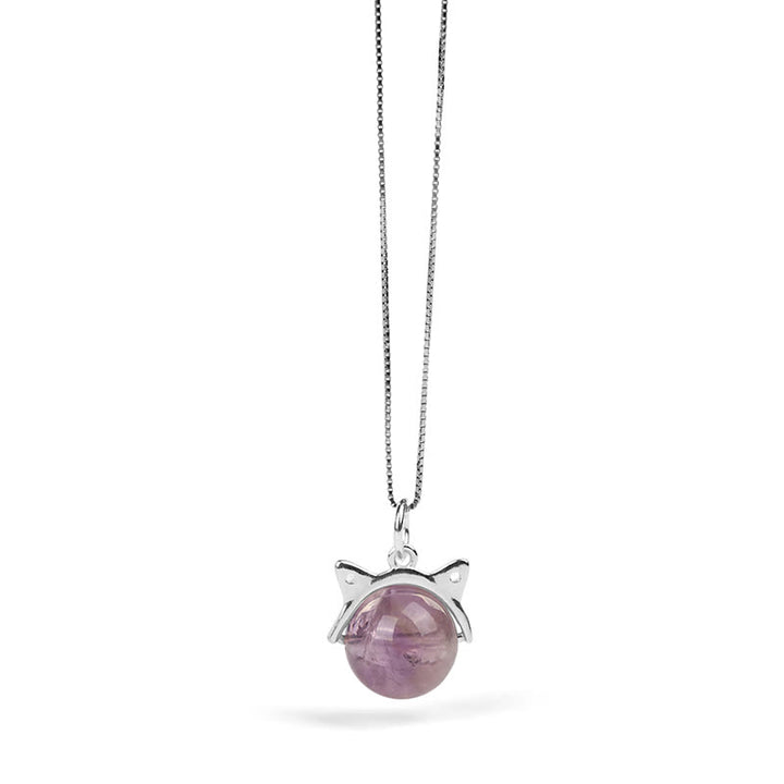 Buddha Stones 925 Sterling Silber Natürlicher Regenbogen Amethyst Katze Positive Halskette Anhänger - image 6