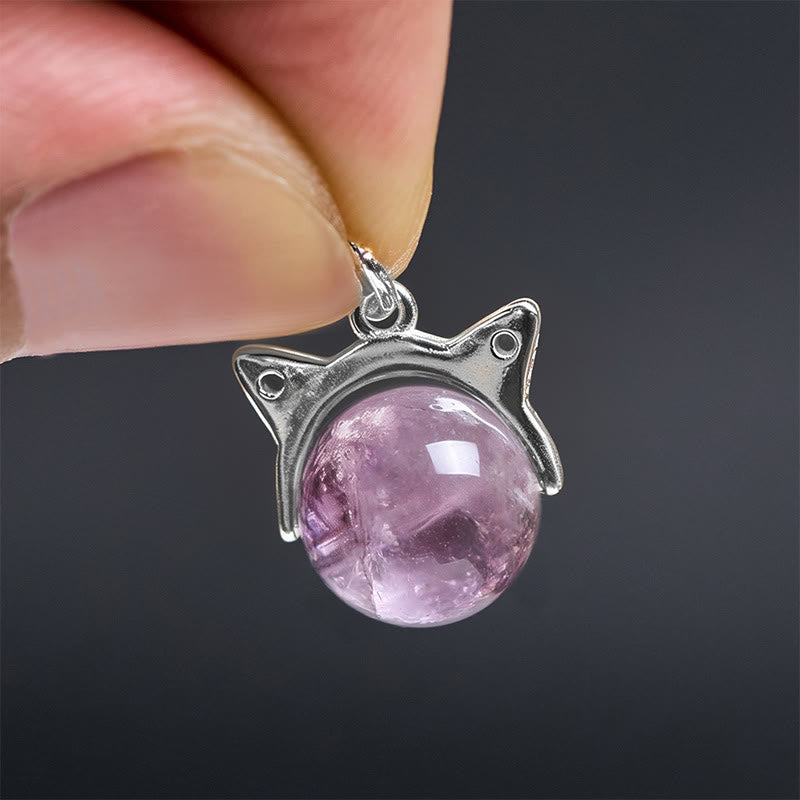 Buddha Stones 925 Sterling Silber Natürlicher Regenbogen Amethyst Katze Positive Halskette Anhänger - image 5