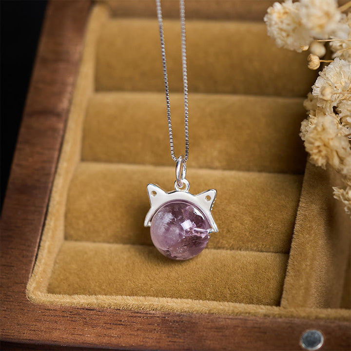 Buddha Stones 925 Sterling Silber Natürlicher Regenbogen Amethyst Katze Positive Halskette Anhänger - image 1