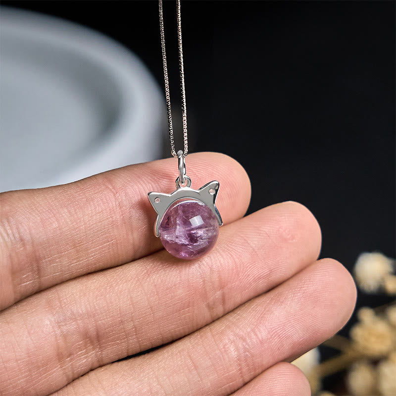 Buddha Stones 925 Sterling Silber Natürlicher Regenbogen Amethyst Katze Positive Halskette Anhänger - image 4