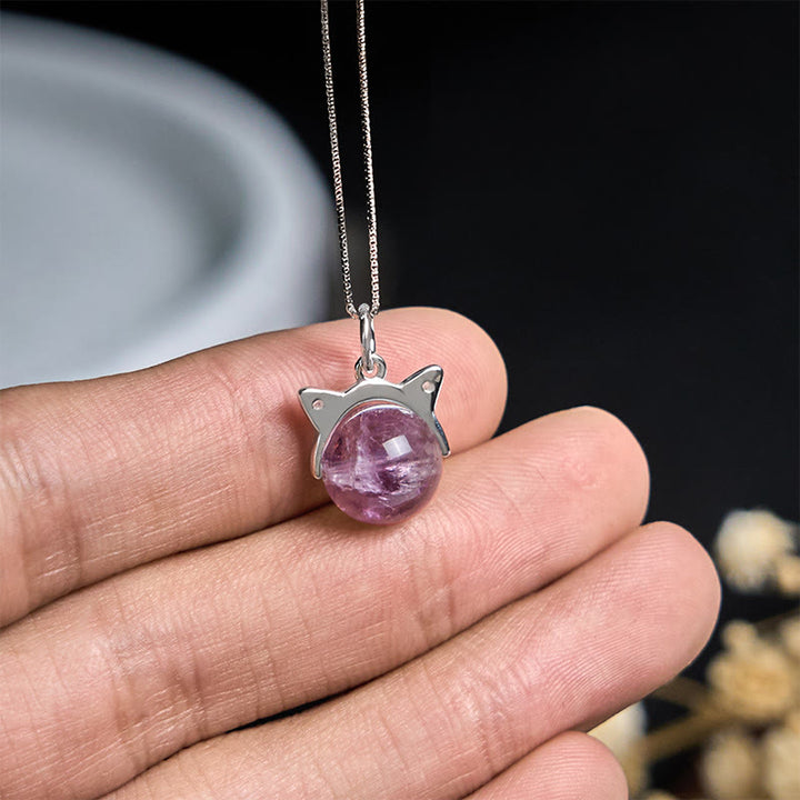 Buddha Stones 925 Sterling Silber Natürlicher Regenbogen Amethyst Katze Positive Halskette Anhänger - image 4