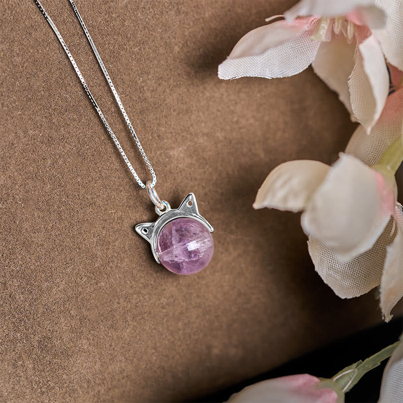 Buddha Stones 925 Sterling Silber Natürlicher Regenbogen Amethyst Katze Positive Halskette Anhänger - image 2