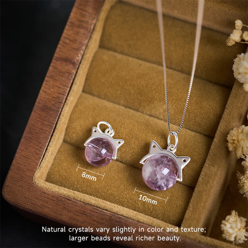 Buddha Stones 925 Sterling Silber Natürlicher Regenbogen Amethyst Katze Positive Halskette Anhänger - image 3