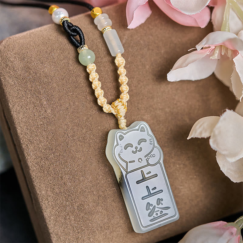 Buddha Stones Halskette mit Anhänger aus natürlicher Xiuyan-Jade mit Katzenseil - image 1