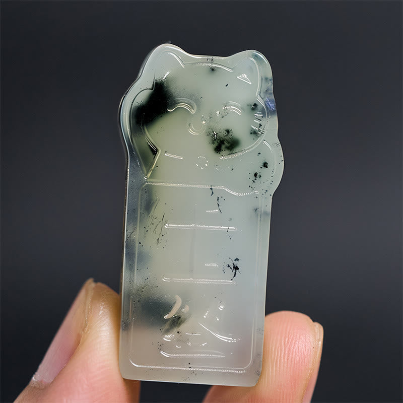 Buddha Stones Halskette mit Anhänger aus natürlicher Xiuyan-Jade mit Katzenseil - image 5