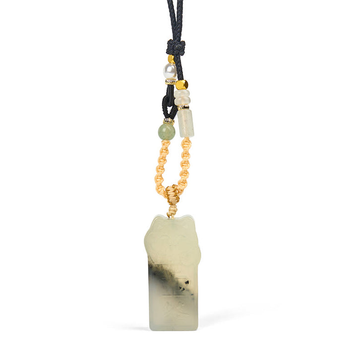 Buddha Stones Halskette mit Anhänger aus natürlicher Xiuyan-Jade mit Katzenseil - image 7